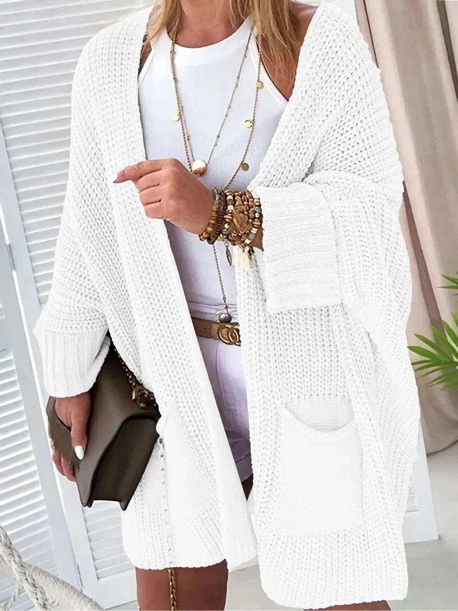 2025 New Knitted Long Cardigan for Women Autumn Casual Loose V-Neck Sweater Coats Ladies Elegant Solid Jumper Jacket with Pocket - AIAZ