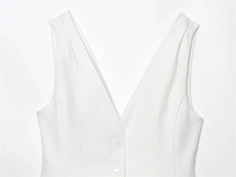 Women's Vest New Summer 2025 Solid Color Sleeveless Blend Vest Sexy V-neck Design Casual and Versatile Personality Fashion - AIAZ