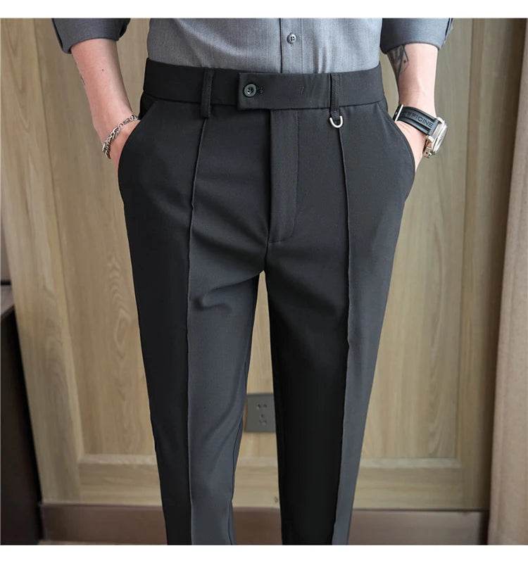 Men's business casual trousers, daily formal work pants, 2024 new high quality, plain color versatile ankle-length trousers. - AIAZ