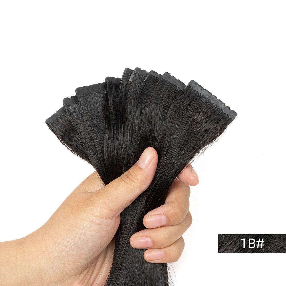 Invisible Twin Tabs Hair Extensions 12-24 inches PU Skin Tape cabelo humano 100 % natural Jet Black Micro Ring Weft Hair - AIAZ
