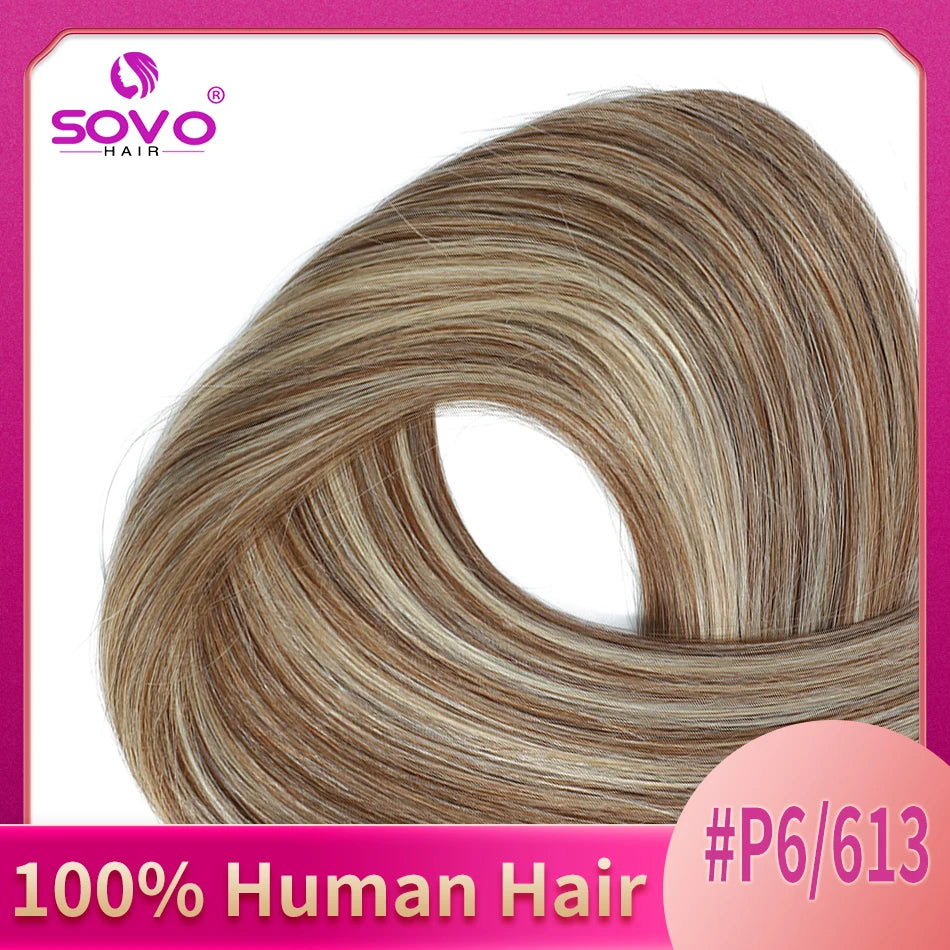 SOVO 100 Strands Nano Rings Human Hair Extensions Natural Blonde Micro Bead Loop Pre Bonded Remy European Straight Hair