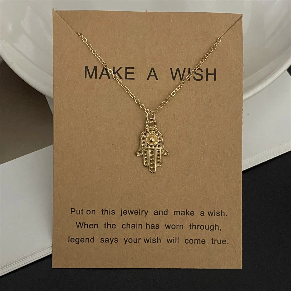 New Fashion Love Heart Pendant Necklace Animial Plam Geometric Trendy Gift Necklace Golden Color Collar Jewelry Wholesale