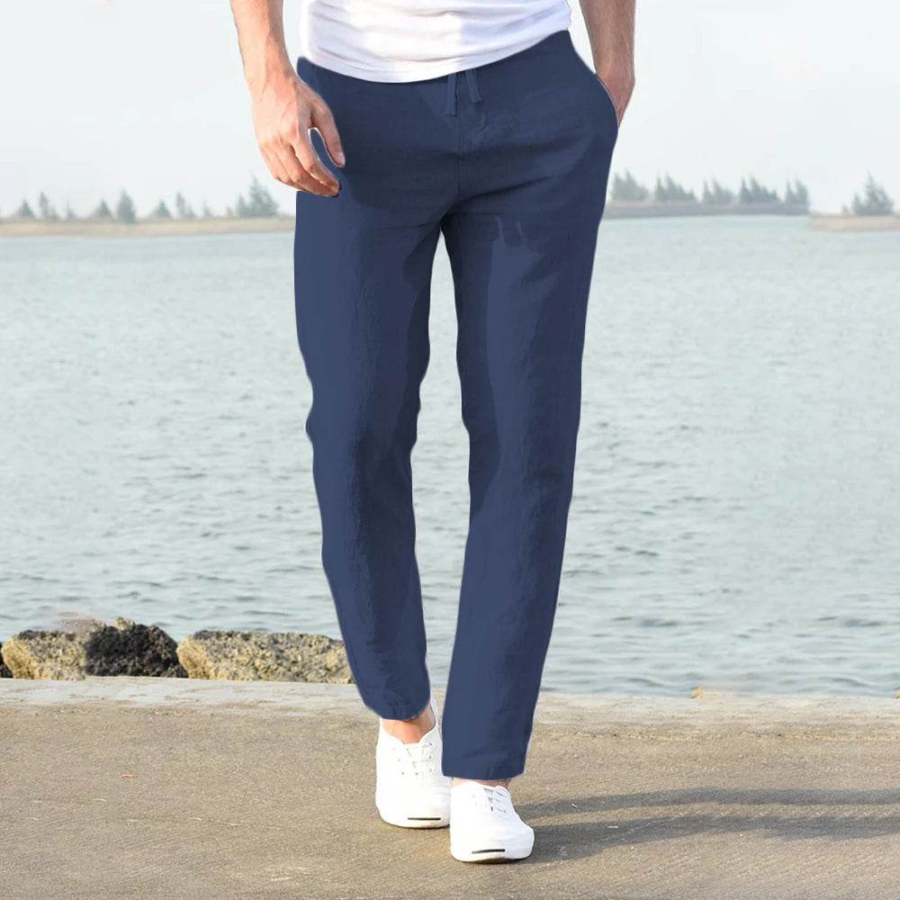 Men's Cotton Linen Pants Male Autumn New Breathable Solid Color Linen Trousers Fitness Streetwear S-3XL - AIAZ