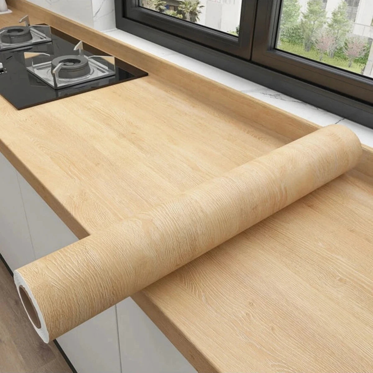 50cm Wide Wood Grain Home Decor Furniture Waterproof Vinyl Wall Sticker Self Adhesive PVC Wallpaper Kitchen Cabinet Door Sticker