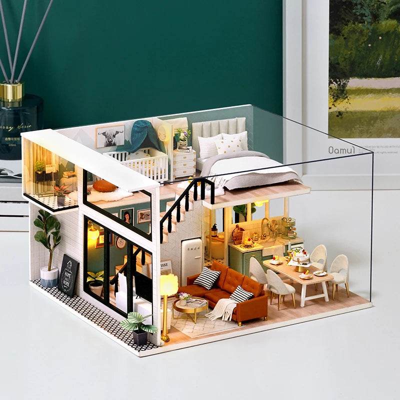 Doll House Kit 3D Wooden Mini DollHouse Assembly Building with Furniture Kit Toys Children's Birthday Gift 3D Puzzle Handmade - AIAZ