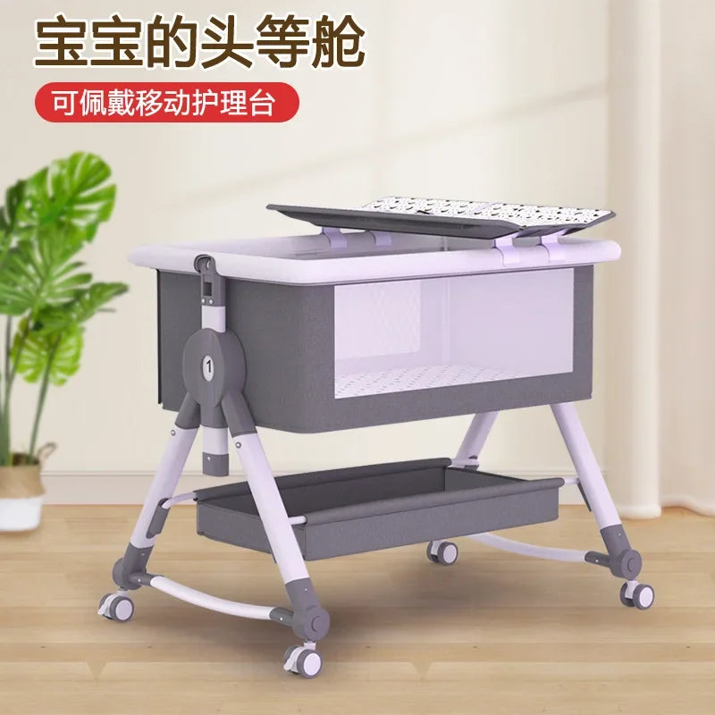 Newborn Bed Splicing Large Bed Baby Rocking  Children's Cradle  Multifunctional Movable and Foldable
