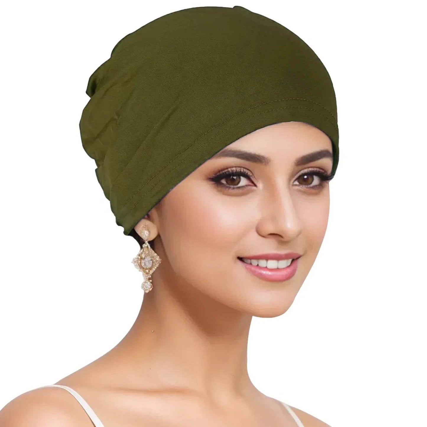 Muslim Turban Cap for Women Monochromatic Pullover Cap Hijab Hat Female Turban Fashion Accessories New - AIAZ