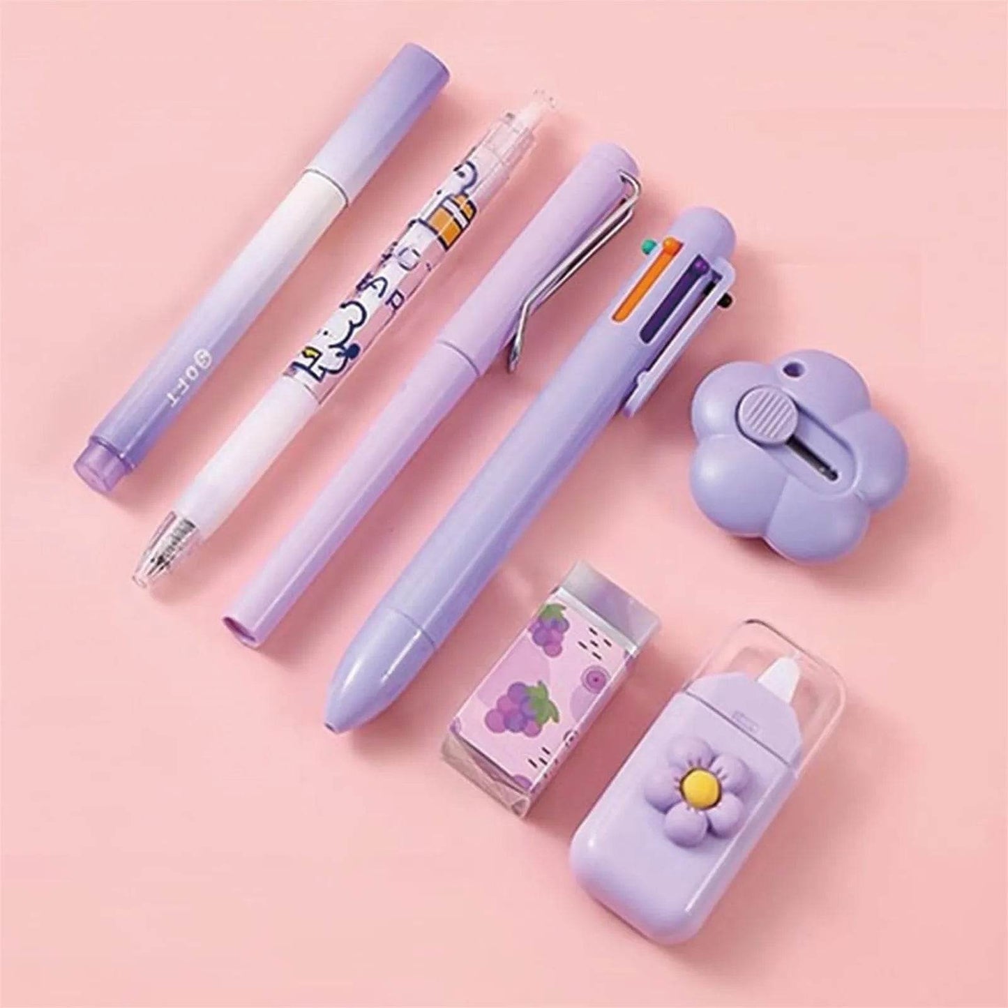 Simple Stationery Set Student Gift Cute Various Stationery Set School Supplies Eraser Ballpoint Study Stationery Supplies 7PCS - AIAZ