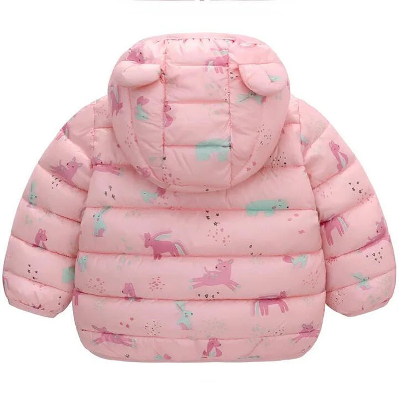 Baby Boys Girls Jackets For Kids Cartoon Bear Zipper Coats Autumn Boys Warm Hooded Down Jackets Children Christmas Outerwear
