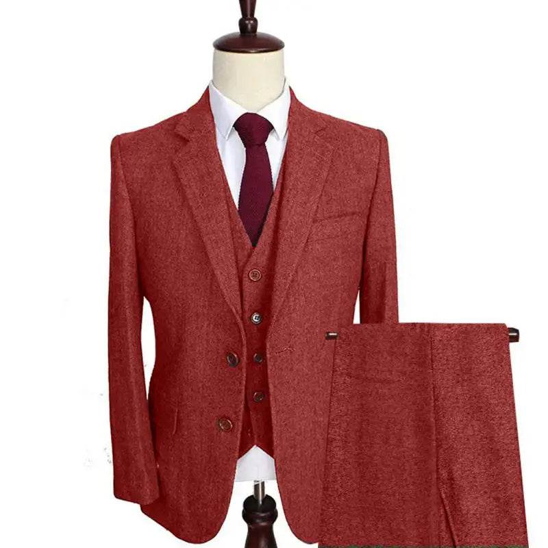 Men Suit 3 Pieces Army Green Tweed Formal Lapel Notch Regular Wedding Groom Banquet Work Tuxedos Set Jacket Vest With Pants - AIAZ