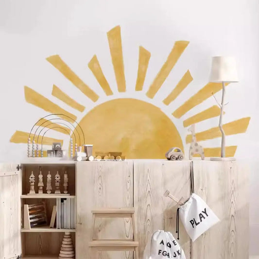 Half Sun Wallpaper Decal Sunshine Vinyl Wall Stickers Boho Nursery Baby Room Wall Stickers Self-Adhesive Bedroom Home Decor