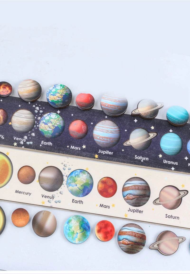 Children Wooden Space Planet Puzzles Montessori Toys Planet Matching Game Jigsaw Tray Universe Solar System Science Learning Toy - AIAZ