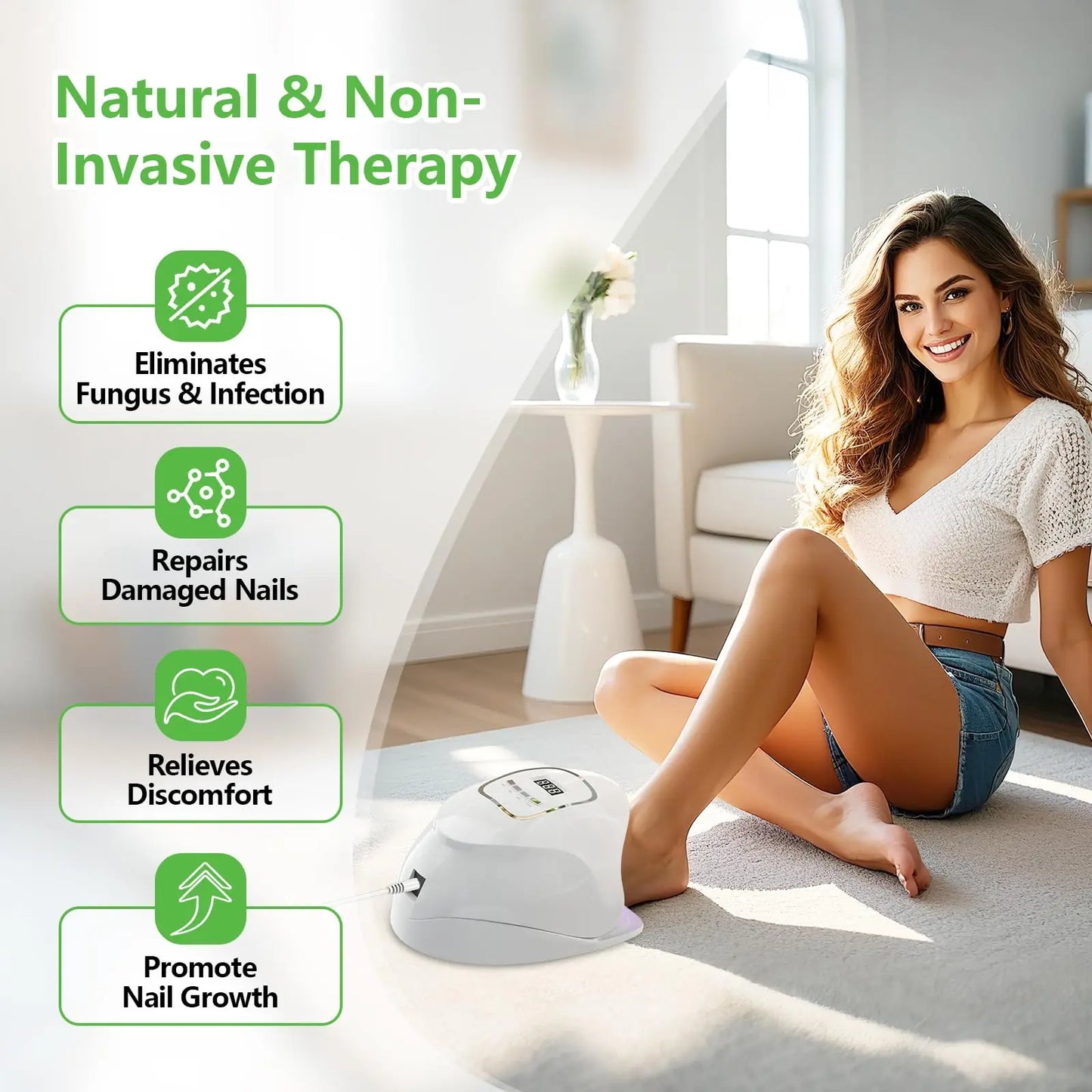 Laser Device for Mycosis Nails 15x470 nm Blue Light&30x650 nm Red Light for Nail Fungus Treatment Digital Display Nail Care