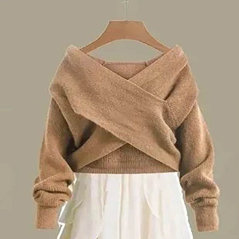 Women's Knitted Sweater Skirt Two Piece Set Women Slim Elegant Tops Female Sweater Dress Suits Lady Knitting Outfit - AIAZ