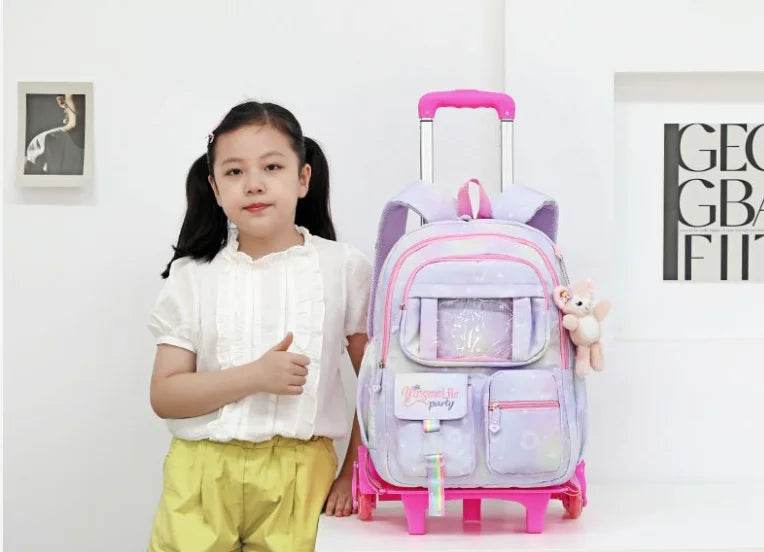 School Rolling backpack Bags school wheeled backpack for girls kids School trolley bag for girls school bag wheels for girls - AIAZ