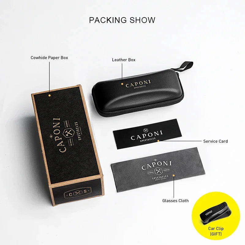 CAPONI Polarized Sunglasses For Men Fashion Pure Ttanium Eyewear Retro Trendy Brand Design Sun Glasses for Driving Shades BS1905