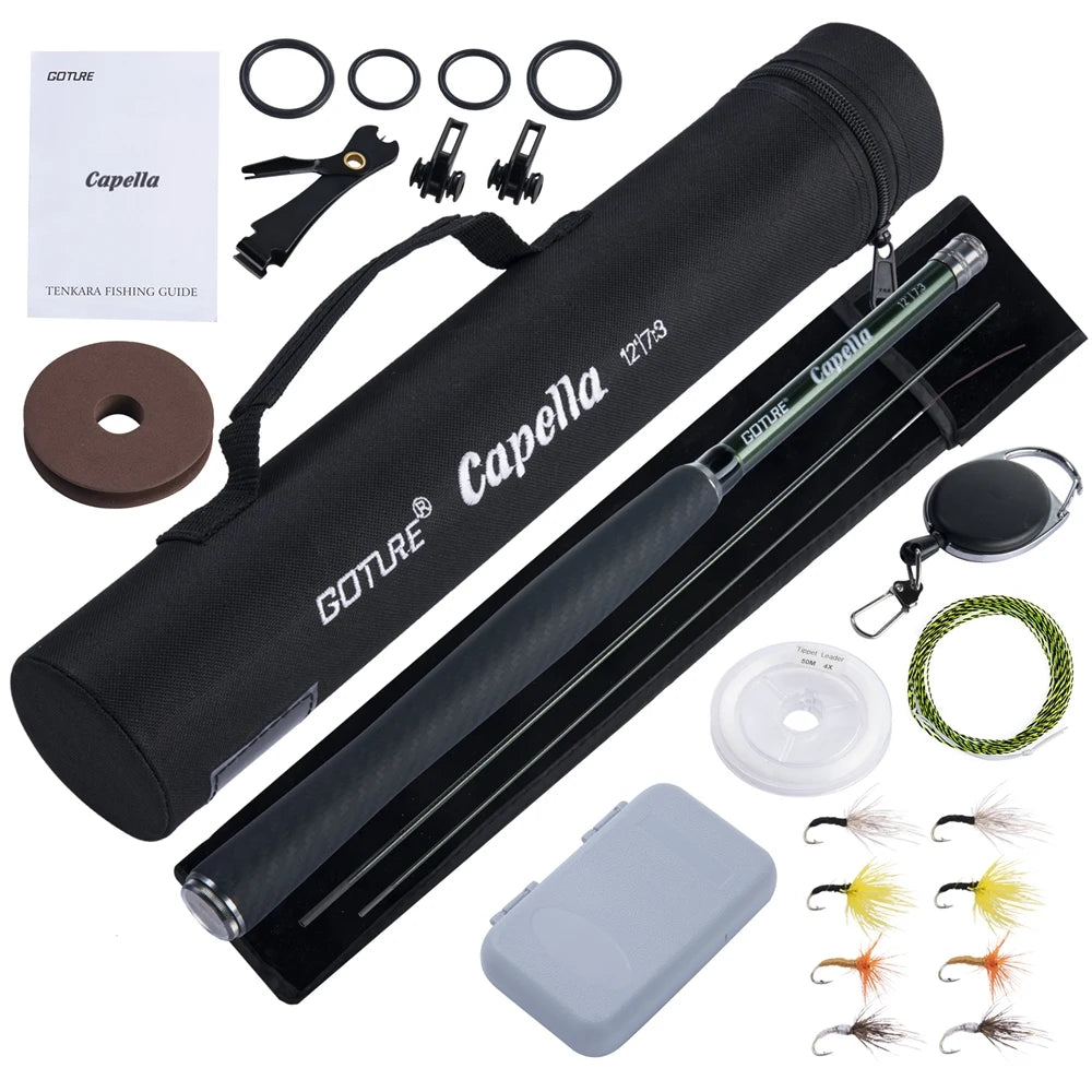 Goture Tenkara Fly Fishing Rod Combo 3.6m Ultralight Carbon Fiber Rod with Line Lure Clipper Portable Tenkara Rod Set Tackles