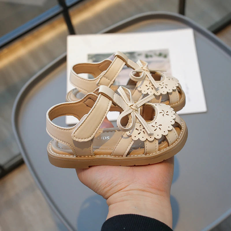 Summer Baby Girls Sandals Cut-Outs Lace Princess Shoes Children Sandals Anti Slip Soft Sole Toddler Kids Beach Shoes Size 21-30