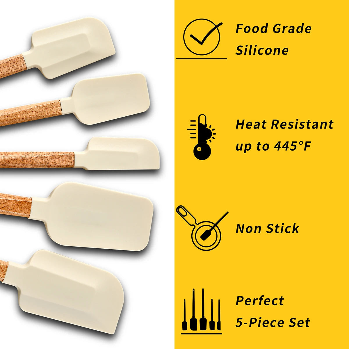 5pcs Wooden Handle Silicone Scrapers Set High Temperature Resistant Cream Cake Spatula Baking Scraper Shovel Kitchen Bakeware