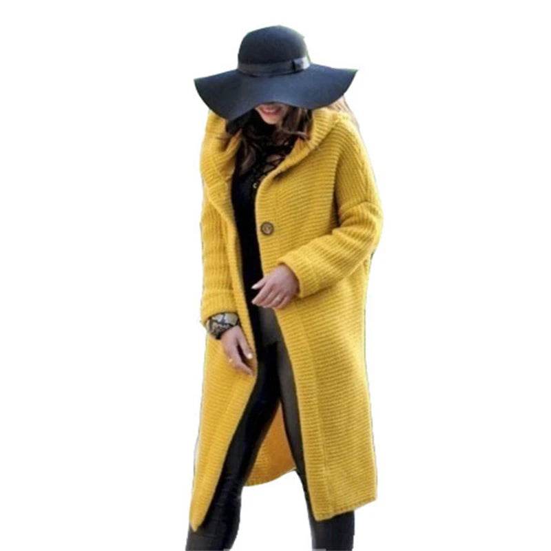 New Cashmere Cardigan in Autumn and Winter Women'sloose Long Sleeve Sweater Solid Color Knitted Long Thickened Top - AIAZ