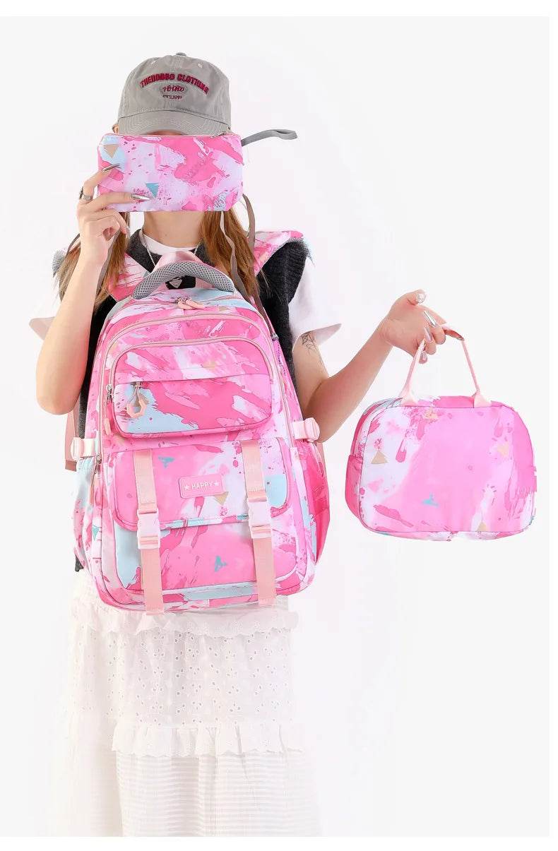 Middle School Student Backpack Children Set School Bags for Girls Kids Schoolbags Waterproof Book Bag With Lunch Bag Pencil case - AIAZ