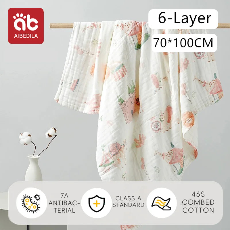 AIBEDILA Newborn baby bath towel pure cotton gauze bath towel Class A soft children's blanket absorbent newborn baby blanket