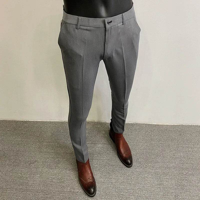 Men Suit Pants Formal Trousers Pantalone Hombre Stretch Slim Solid Color Casual Dress Full Length Pants Fashion New Men Clothing - AIAZ