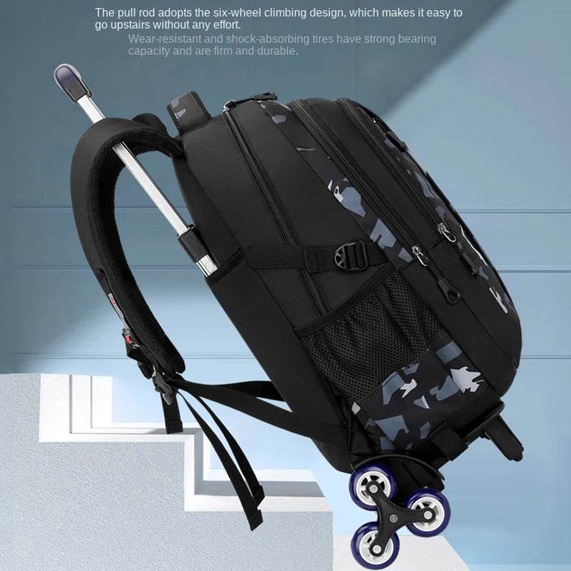 School Rolling backpack bag School Bags with wheels Student wheeled Backpacks for boys Children School Trolley Bag Waterproof - AIAZ