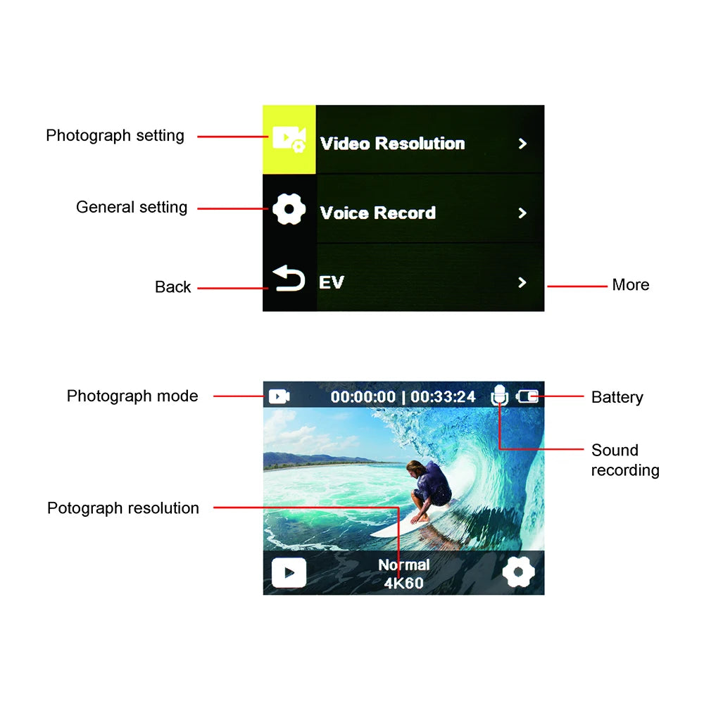 2" IPS Dual Screen Action Camera 5K 30FPS  4K 60FPS 48MP EIS Video With Optional Filter Lens 1080P Webcam Vlog WiFi Sports Cam