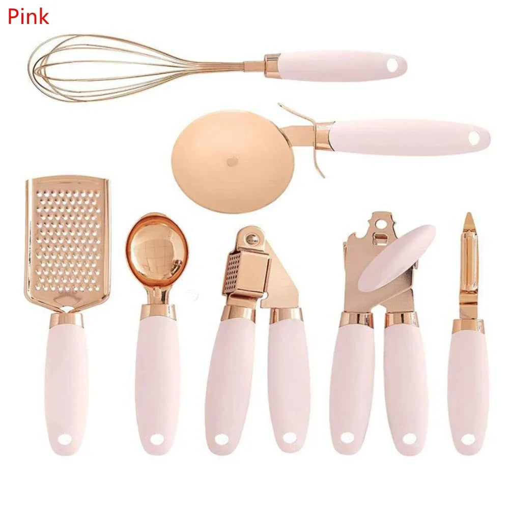 7PCS/Set Stainless Steel Garlic Press Pizza Cutter Kitchen Gadget Set Can Opener Potato Cooking Kitchenware