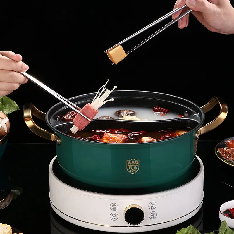 304 Stainless Steel Double-flavor Hot Pot with Lid Thickened Double Ear Soup Pot Household Induction Cooker Double Flavor HotPot
