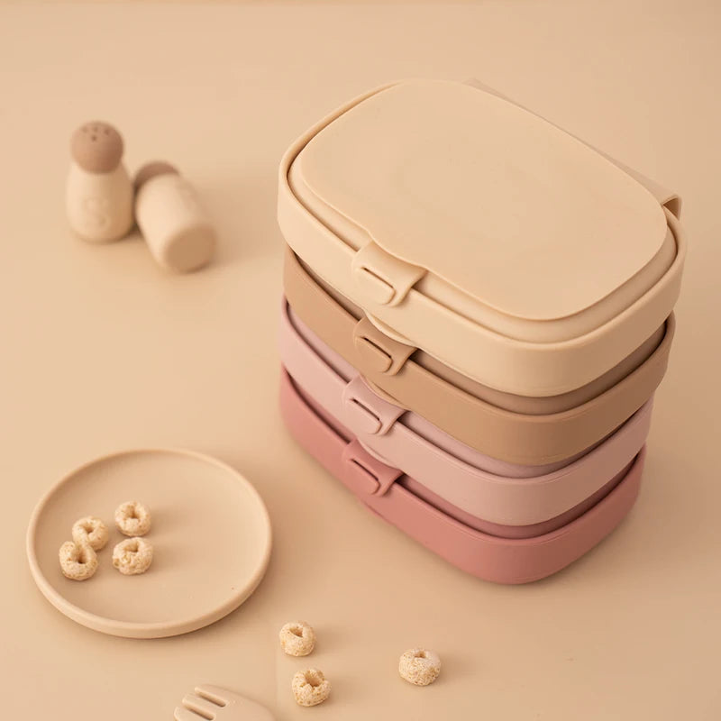 Food Grade Silicone Baby Lunch Box Leak-Proof Toddler Divided Food Container with Lid Bento Box Children Safe Tableware BPA Free