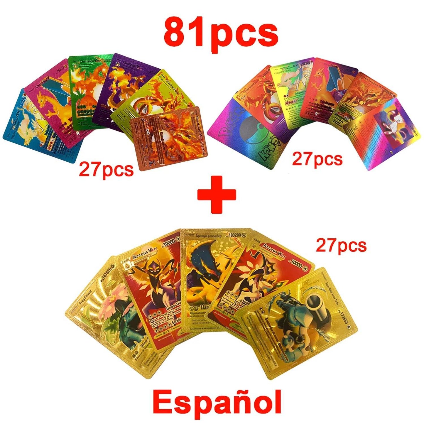 Pokemon Cards Vmax GX Gold Foil Flash Card English Spanish Colorful Pikachu Charizard French German Game Battle Collection Cards - AIAZ