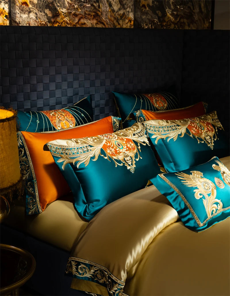 4/6/9Pcs Gorgeous European Palace Style Royal Embroidery Bedding Set Brocade Egyptian Cotton Duvet Cover Bed Sheet Pillowcases