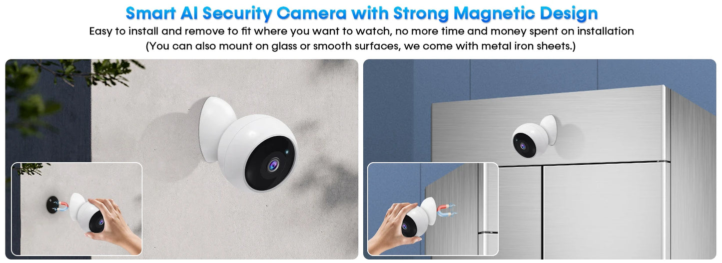 2K 5MP Wifi Home Security Camera Wireless Outdoor Magnetic Battery Powered Camera Surveillance AI Motion Detection Indoor HD Cam