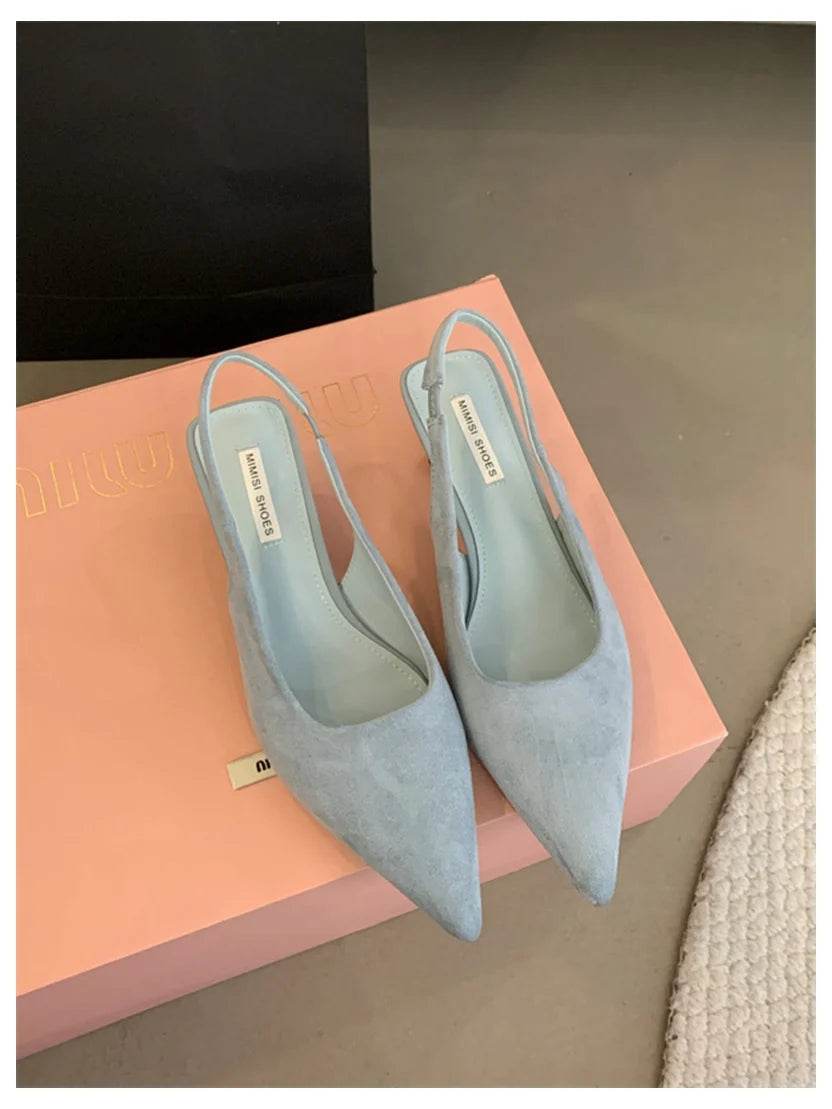Fashion Brand Slingback Sandals Women Med Heels Pumps Elegant Pointed Toe Female Mules Dress Slides Sandalias Mujer Verano Mujer - AIAZ