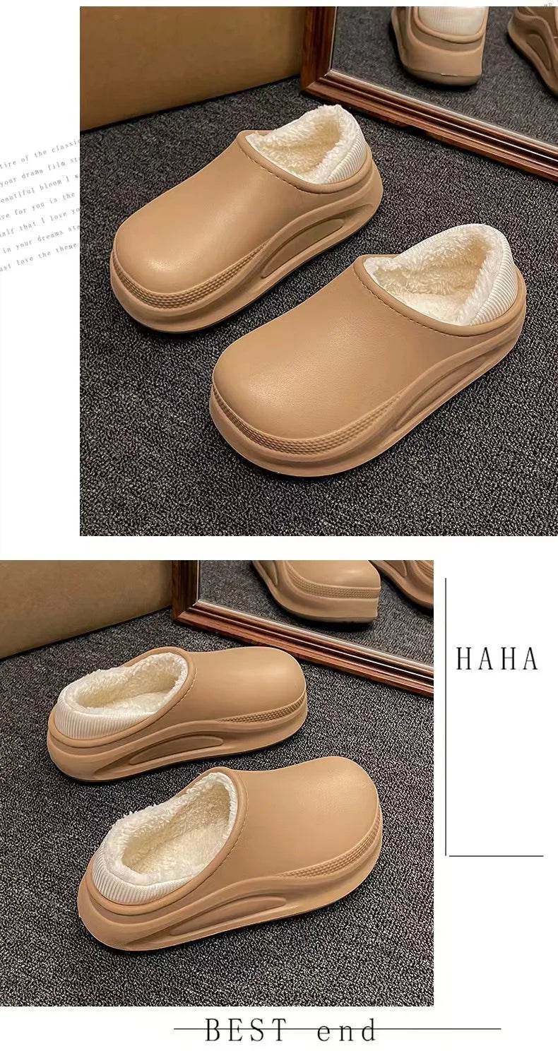 2025 Winter Men Women Warm Slipper EVA Short Plush Fur Indoor Flip Flop Non-Slip Waterproof Casual Outdoor Slipper For Couple - AIAZ