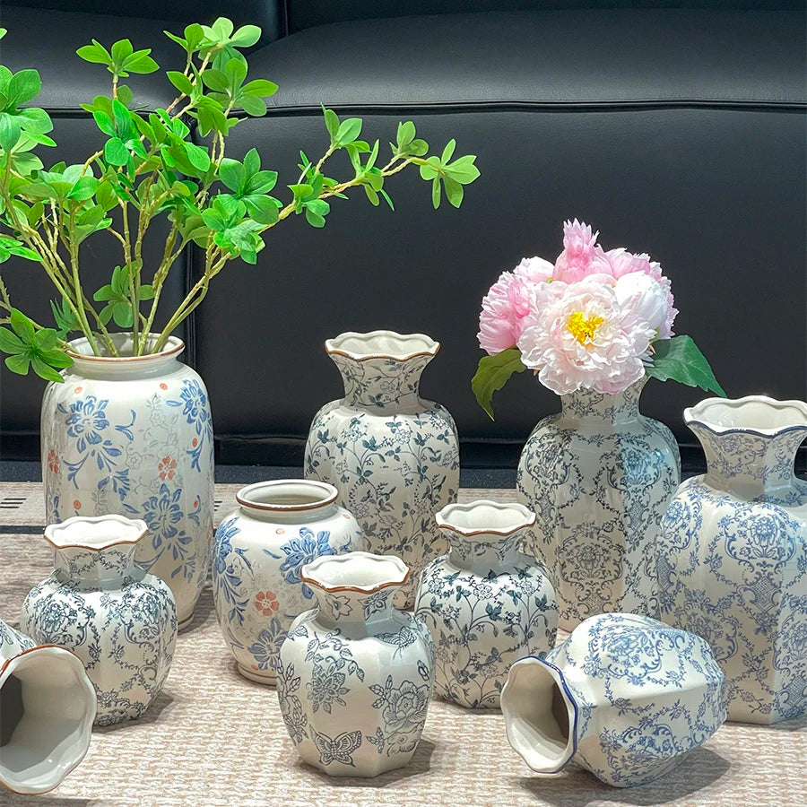 Cerc Flower Vase Decoration Jingdezhen Blue And White Porcelain Living Room Floral Arrangement Desktop Flower Ho...