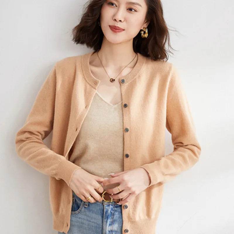 Women Cardigans Sweater O-neck Spring Autumn Knitted Cashmere Cardigans Solid Single Breasted Womens Sweaters 2022 - AIAZ