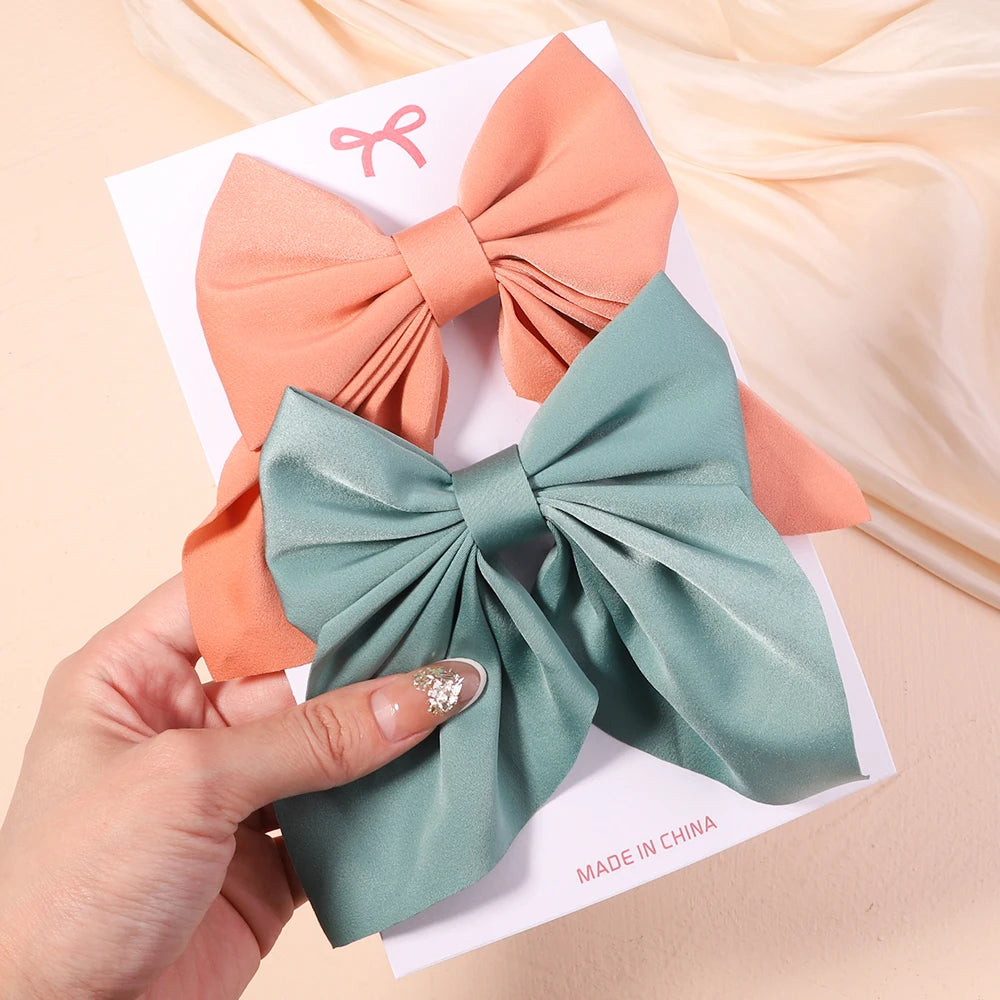 2Pcs/set Sweet Solid Bowknot Hair Clips for Women Girls Print Bows Hairpins Barrettes Duckbill Clip Headwear Hair Accessories