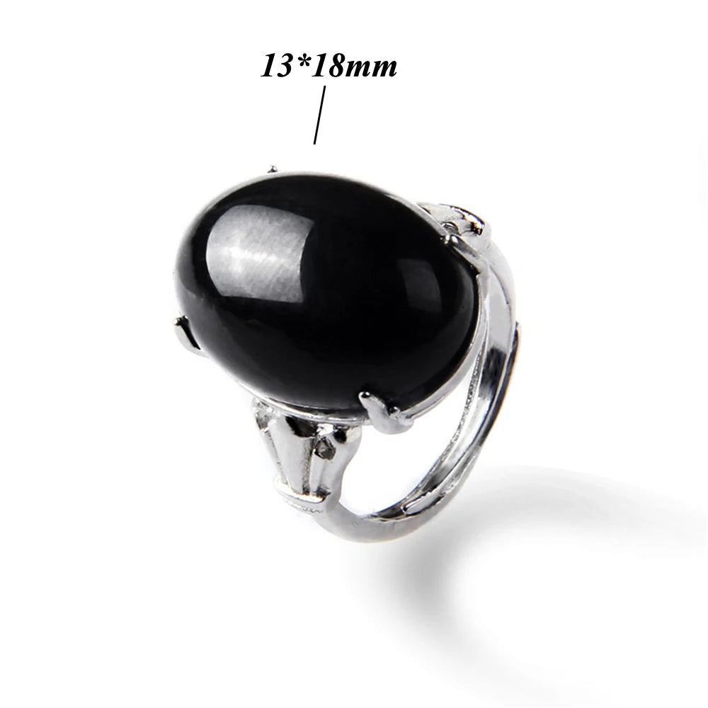 Cabochon Natural Stone Ring 10*14MM Oval Agates Turquois Quartzs Gem Finger Ring Silver Color Adjustable Open Rings Jewelry Gift
