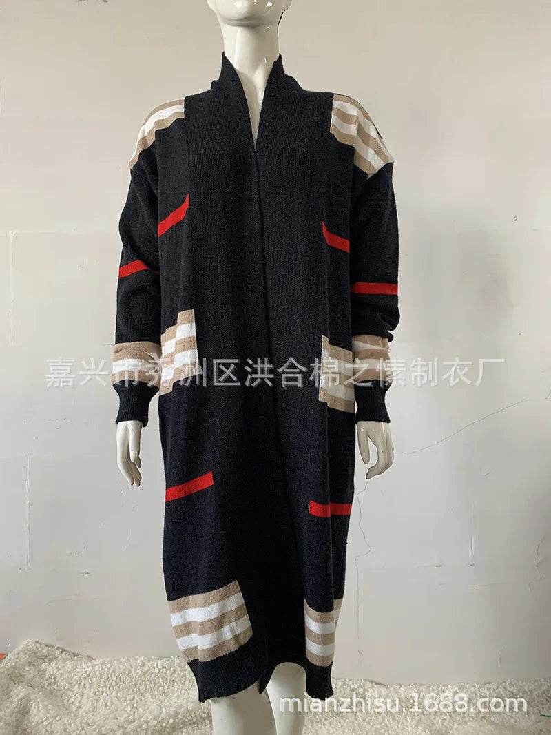 Women Sweater Spring Autumn Cardigan Coats Casual Stripes Knitted Cardigan Clothes Women Oversized Cardigan Long Sweater Coat - AIAZ
