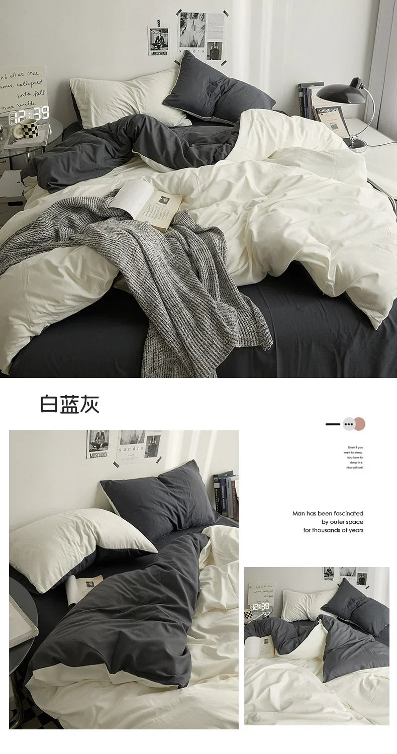 High Quality Solid Color Double Washed Cotton Bedding 4 Pieces Set Student Dormitory Bed Linen Duvet Set Bed Suit