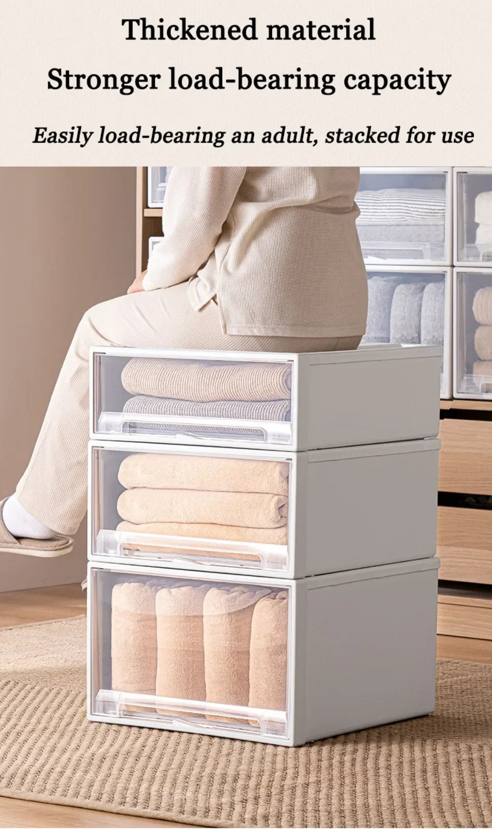 Wardrobe Storage Box High-capacity Drawer Style Stackable Container Transparent Plastic Containers for Household Use Storage