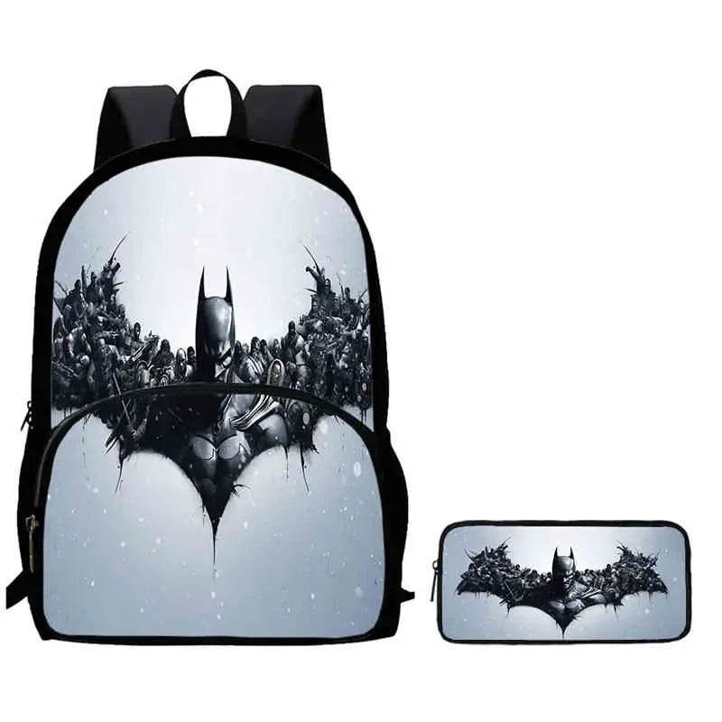 2Pcs Set School Backpack with Front Pocket,Cartoon Batman School Bags for Girls Boys,Large Batman Child Backpack for Aged 5-10 - AIAZ