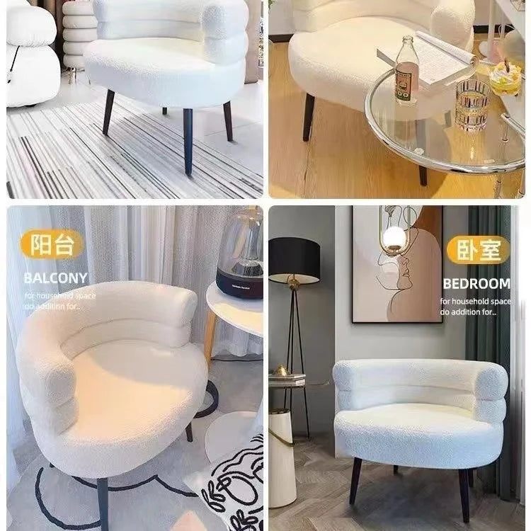 Lambswool BOBO Armchair Embracing Backrest Sofa Chair  Retro Wave Lounge Chair  Comfortable Bedroom Vanity Chair