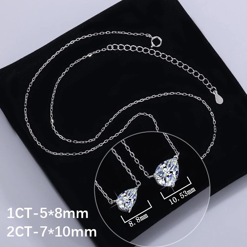 BXINY 1-3CT Pear Cut Moissanite Pendant Necklace S925 Silver East West Solitaire Water Drop Diamond Neck Chain for Women Jewelry