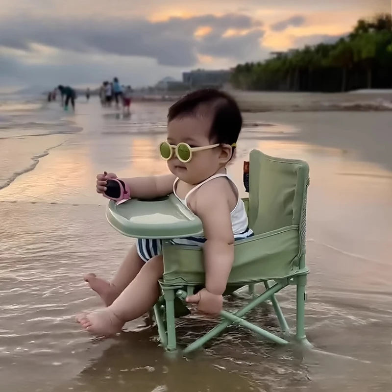 Foldable Baby Highchair with Anti-Slip Seat-Multi-Functional Feeding Chair for Outdoor Easy-Clean Portable Design for Beach