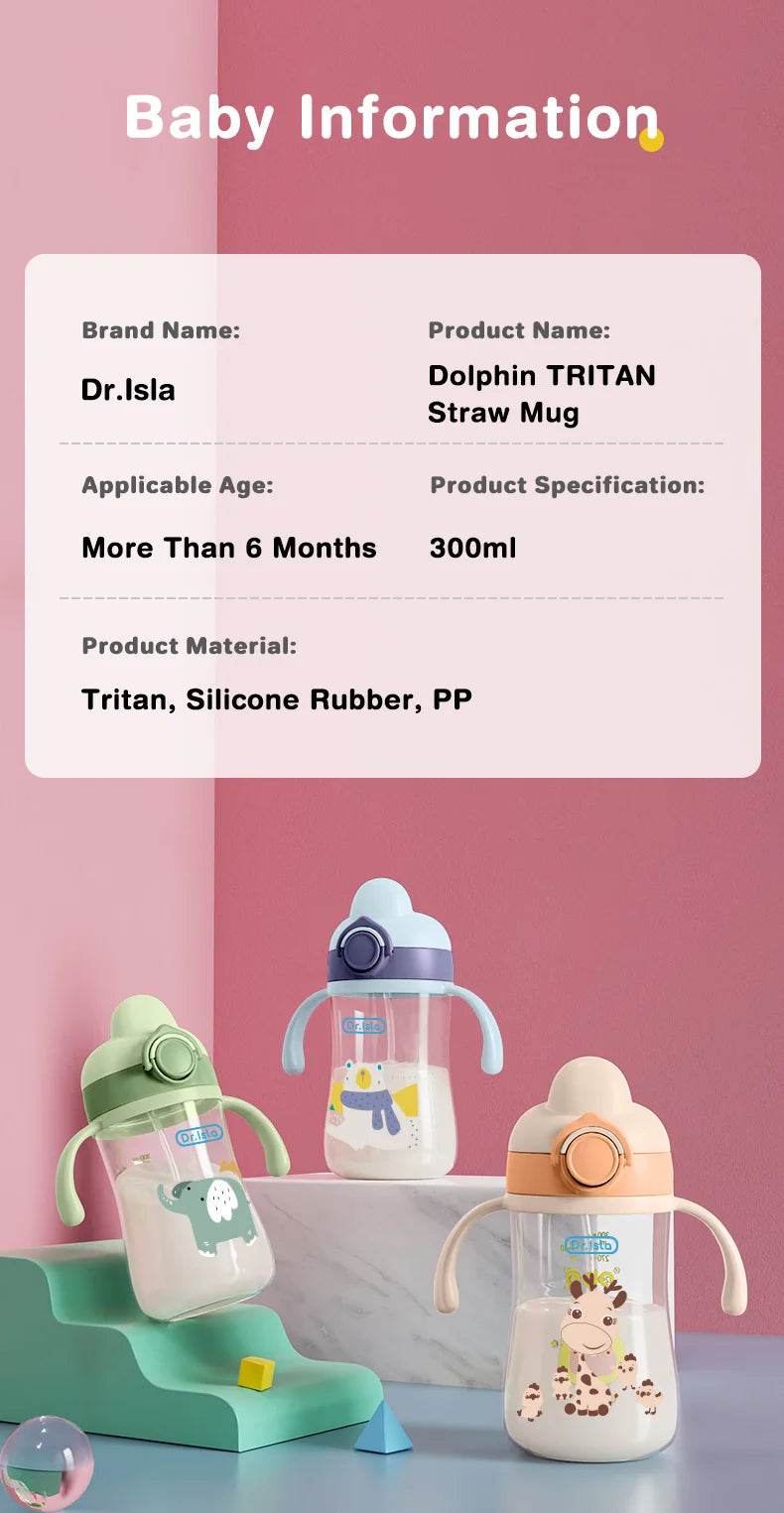 Portable Baby Water Bottles 300ml Baby Feeding Cup With Straw Children Learn Feeding Drinking Bottle Kids Training Cups BPA Free - AIAZ