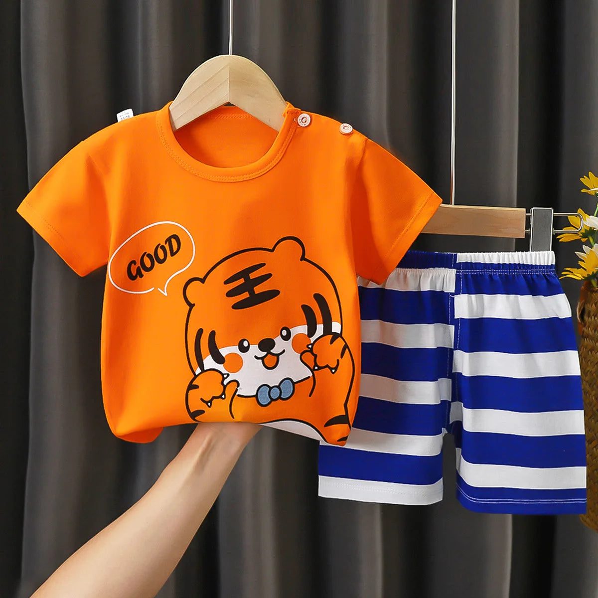 Cartoon Printed Clothing Pure Cotton Home Clothes 2 Piece Suits Toddler Fashion Cute Casual Tracksuits Contrast T-shirt+Shorts